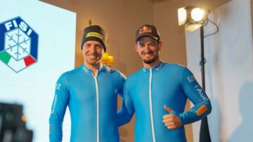 Dominik Paris and MAttia Casse at the EA7 presentation
